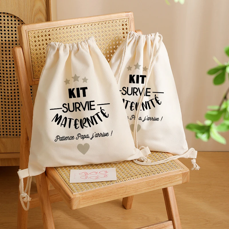 Grey Heart Patterns Maternity Survival Kits Drawstring Bags Future Dad Mom Drawstring Pouch Birth Gift Women Travel Shoe Storage