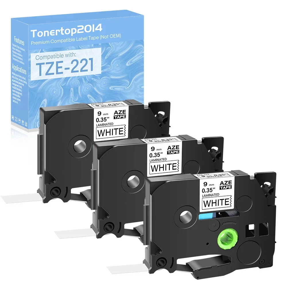 3PK TZ221 Tze-221 Label Tape Black on White Fit for Brother P-Touch PT1090 9MM