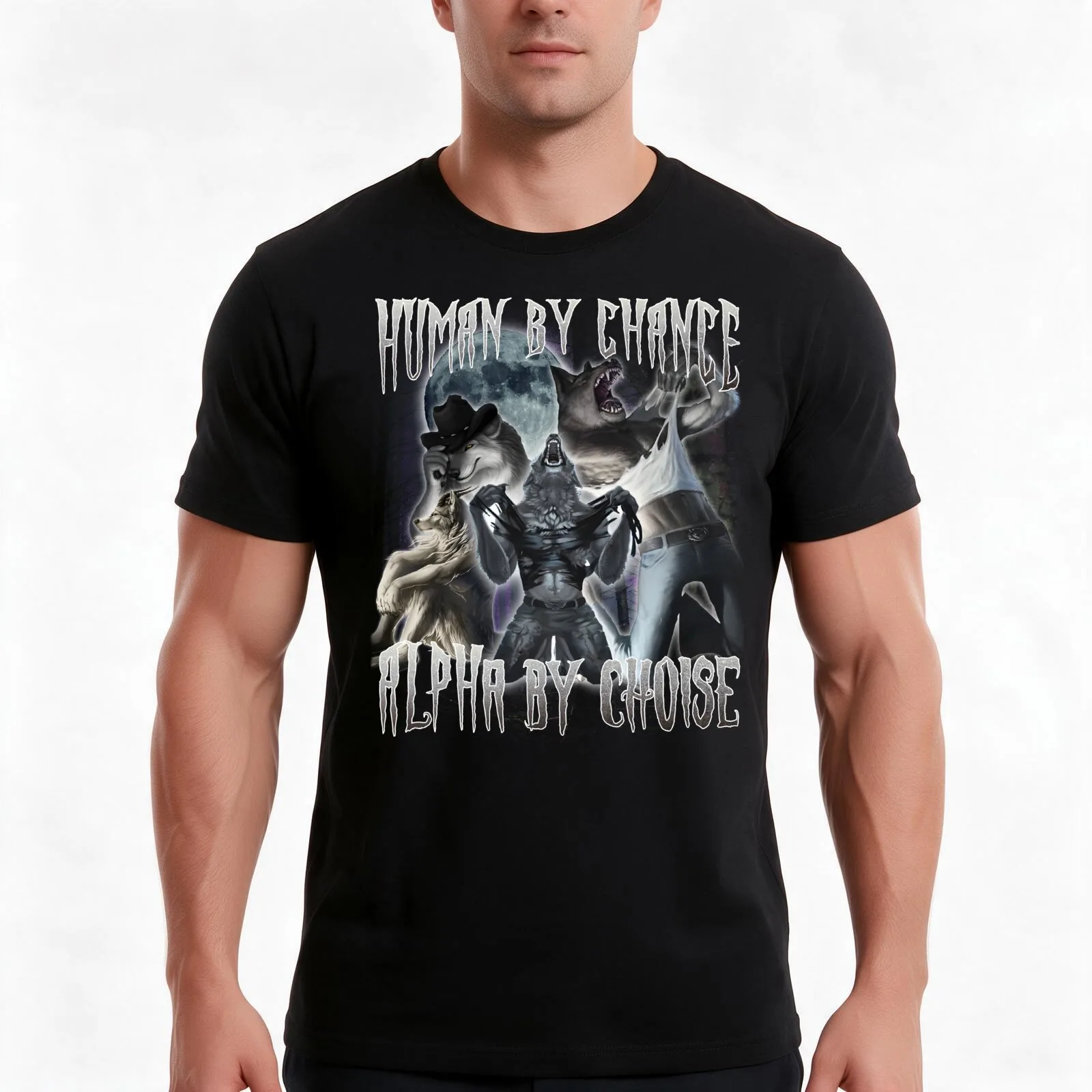 Human By Chance Alpha By Choise Funny Meme T-Shirt, Summer Casual Cotton Tee, Oversized Streetwear Tops, Vintage Graphic Print