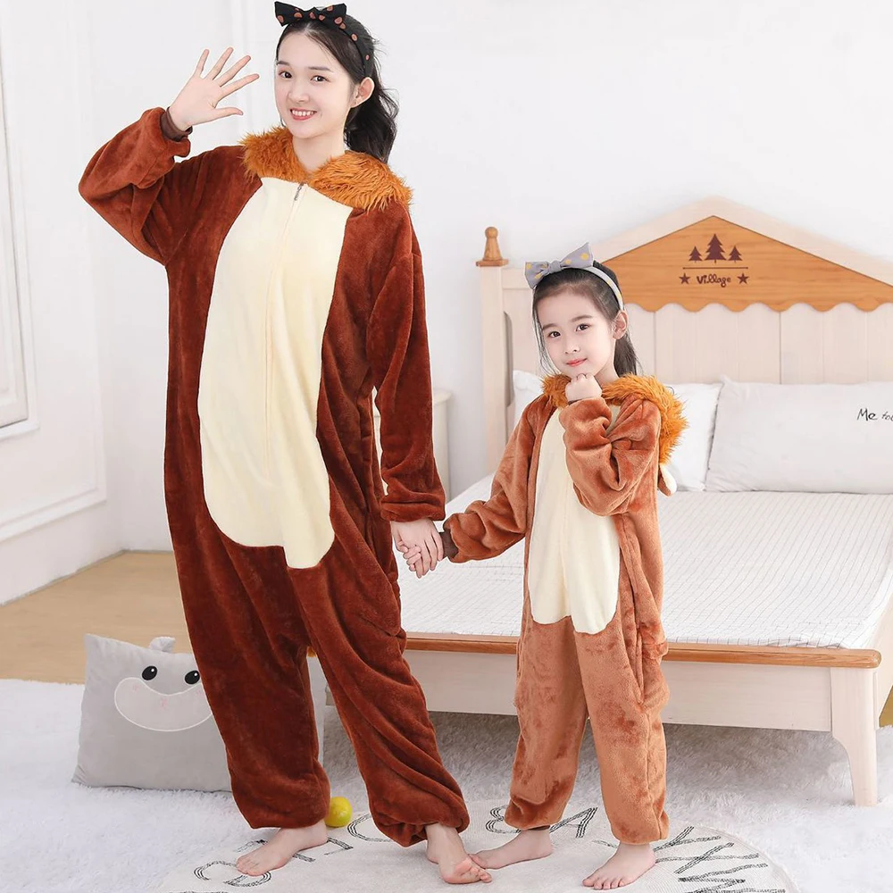 Animal Kigurumi Lion Cartoon Suit Women Pajama Anime Onesies For Adult Men Onsie Boy Girls Pijamas Fleece One-Piece Bodysuit