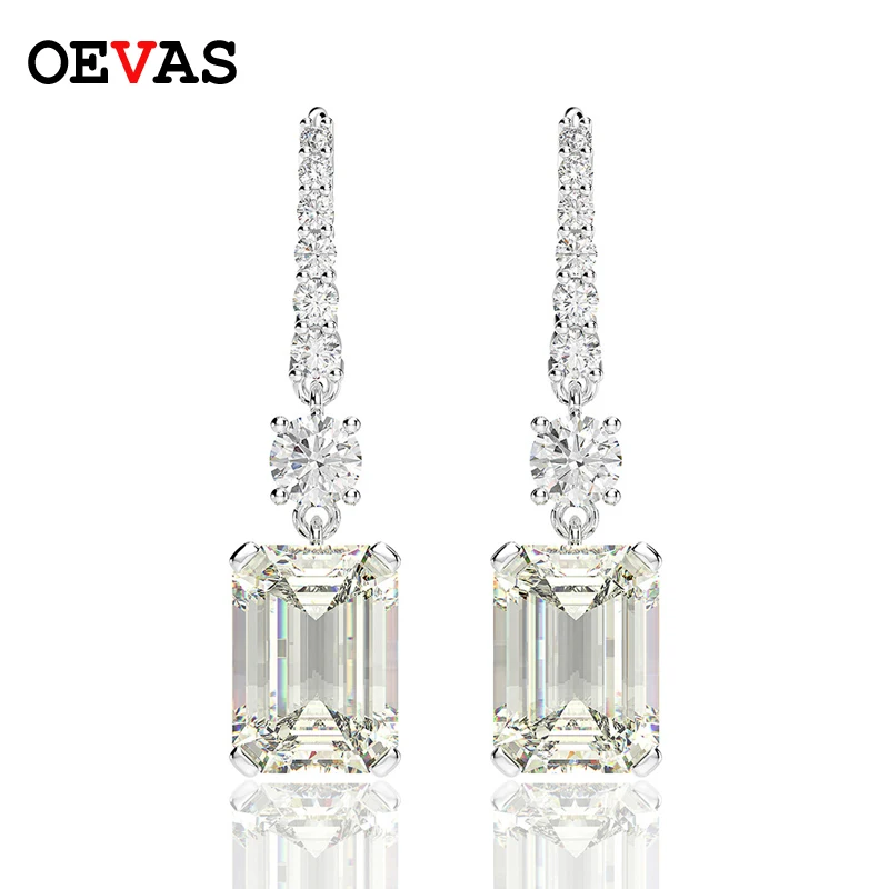 OEVAS Luxury 925 Sterling Silver High Carbon Diamond Gemstone White Gold Drop Dangle Hook Earrings Fine Jewelry Gift Wholesale