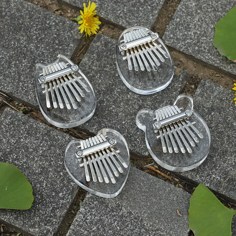 8 Keys Mini Kalimba Rainbow Transparent Heart Crystal Kalimba Acrylic Thumb Piano Acoustic Finger Piano Music Instrument