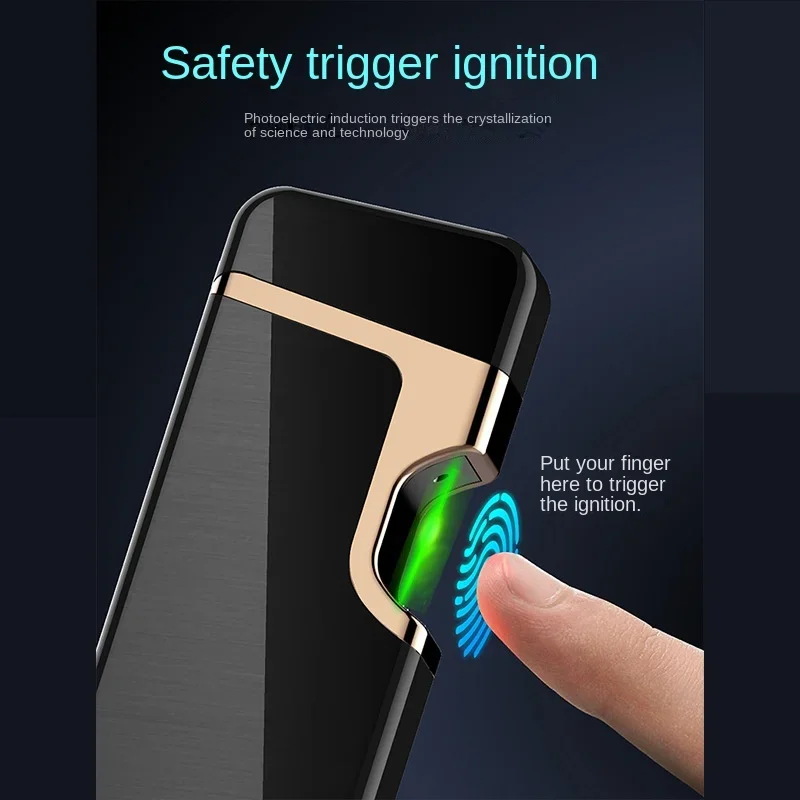 Infrared Photoelectric Finger Sensor Cigarette Lighter USB Dual Arc Windproof Lighter Metal Material