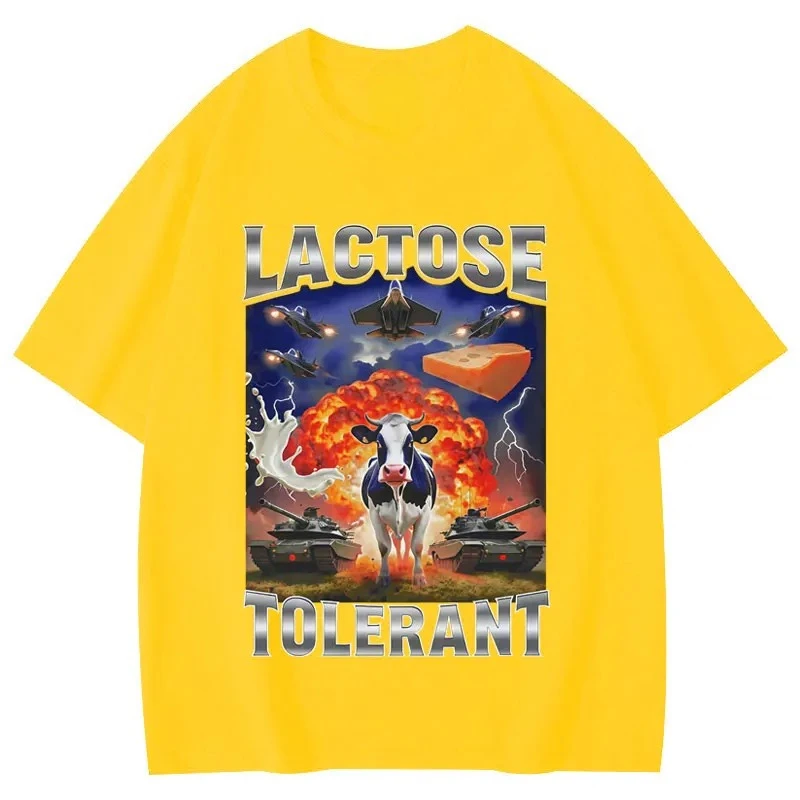 Lactose Tolerant Funny Cow Meme Graphic T Shirts Women's Fashion Vintage T-shirts Short Sleeve T-shirt Summer Streetwear Y2K Top