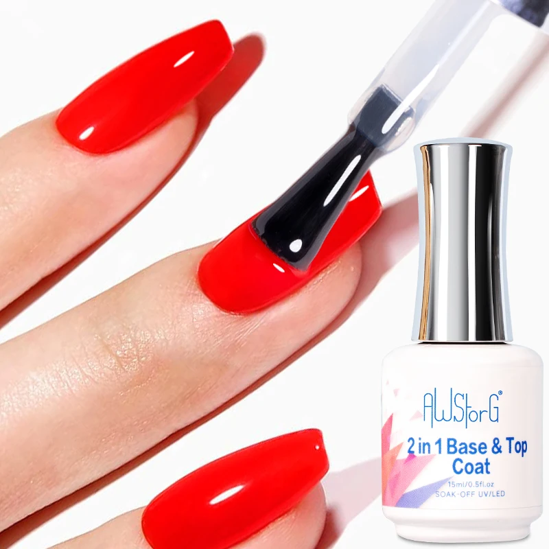 2 In 1 Base & Top Coat Gel 15ml Soak Off UV LED Gloss Anti-scratch Long Lasting Seal Layer Salon Home DIY Nail Manicure Tools