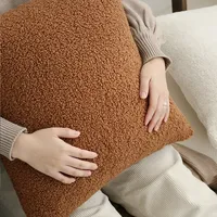 45x45 Teddy Faux Fur Decorative Cushion Cover Plain Soft Living Room Throw Pillow Cover Nordic Style Cozy Plush Pillowcase
