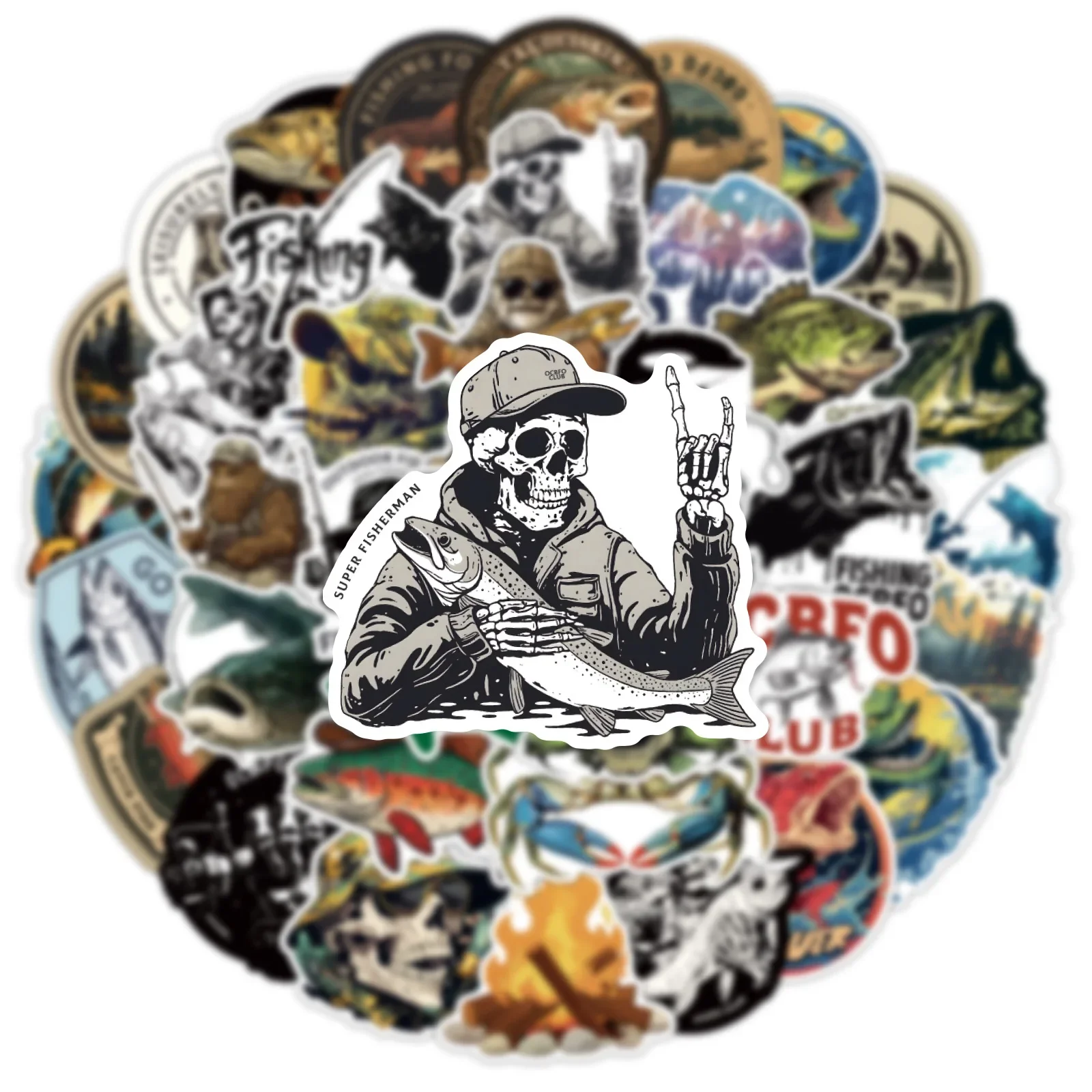 50 قطعة الصيد شخصية باردة مقاوم للماء الكتابة على الجدران ملصقات الديكور DIY بها بنفسك حقيبة دفتر جراب هاتف كوب ماء صائق