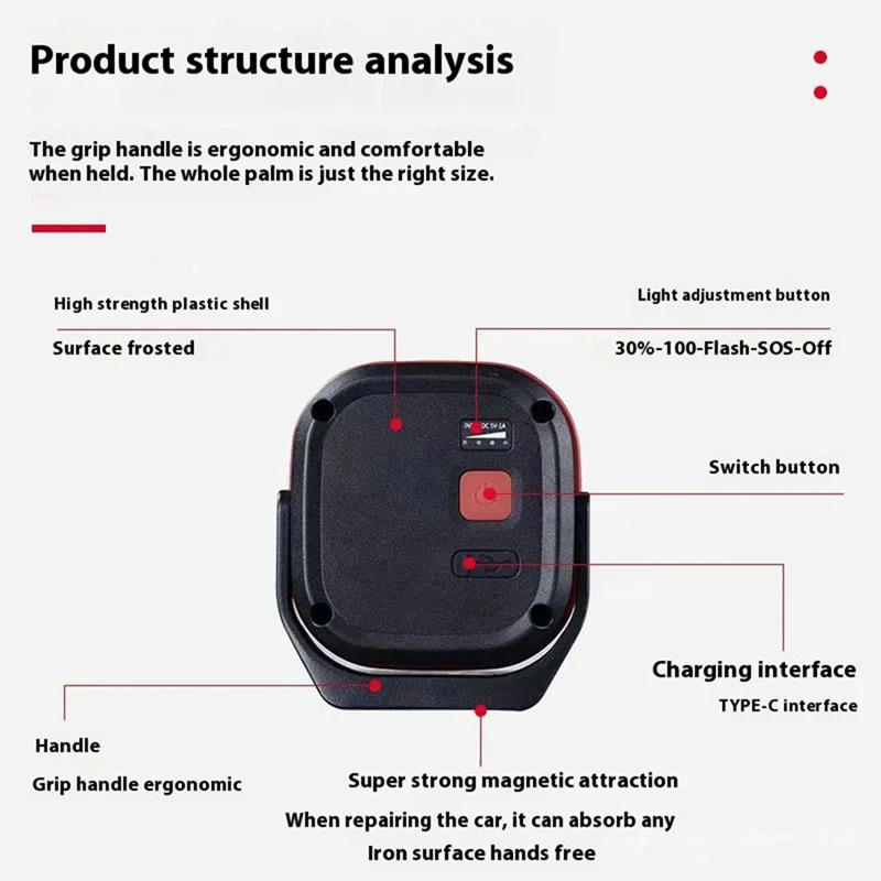 

COB LED Emergency Work Light Portable Flashlight 4 Lighting Modes Rechargeable Outdoor Waterproof Tent Lamp with Magnet-VVBC