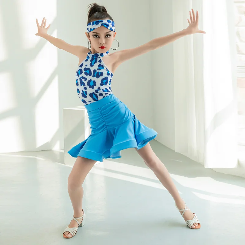 فتاة ليوبارد مهنة فستان رقص اللاتينية الاطفال مثير المرقعة ، تشا تشا تانجو Dancewear قاعة الرقص توتو المنافسة الرقص الملابس