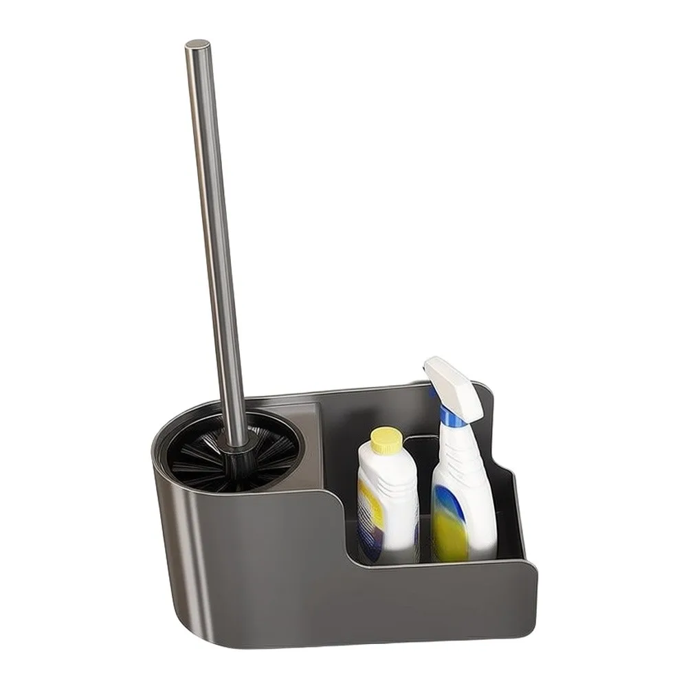 Rust Resistant Cleaner Tool Wall Mounted Toilet Brush 360-degree Cleaning Bristles Easy Setup Mounting Tape Standard Version