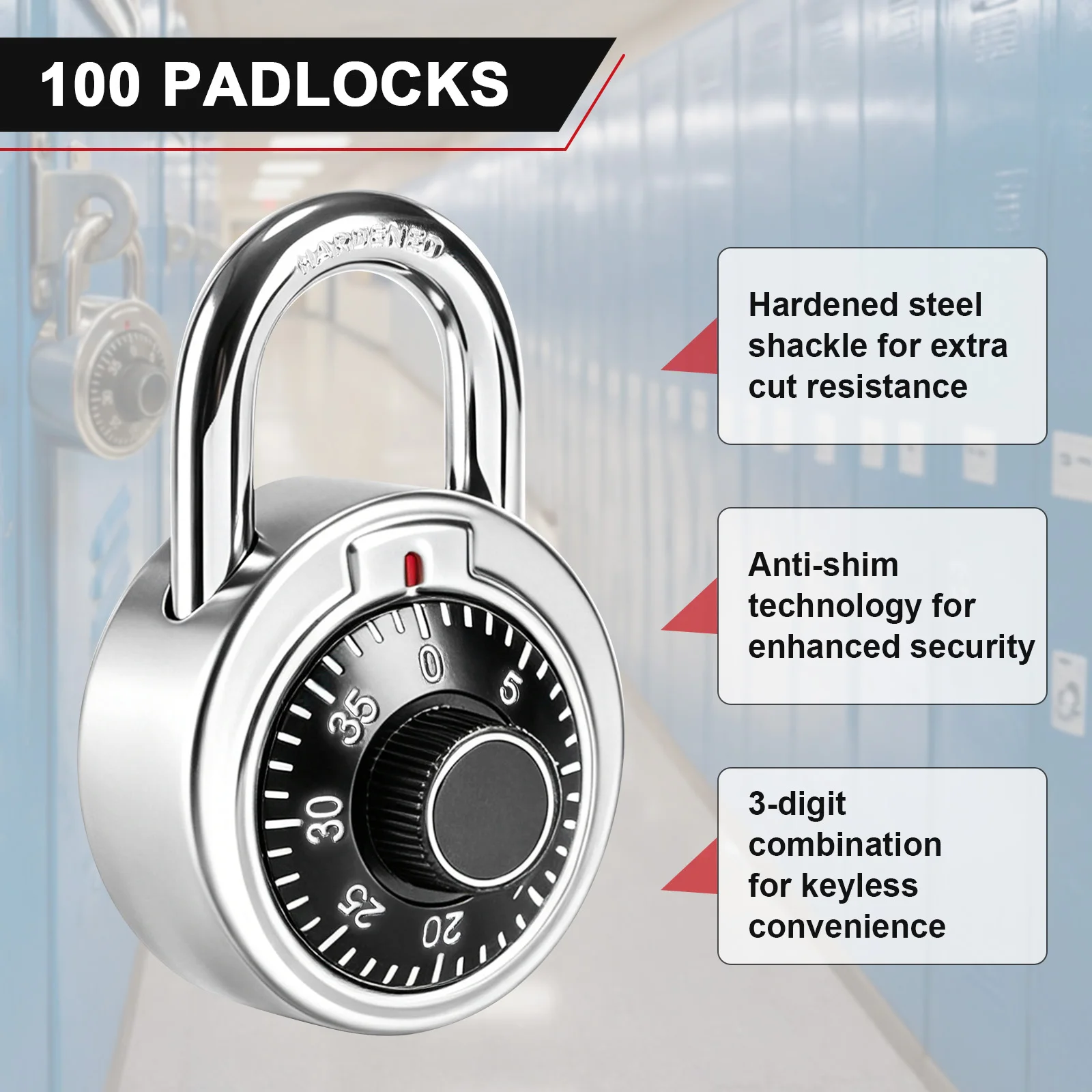 

100Pcs Fixed Three Digital Combination Lock with Different Code Indoor Combo Lock for /Gym & Locker/Toolbox/Gate/Fence