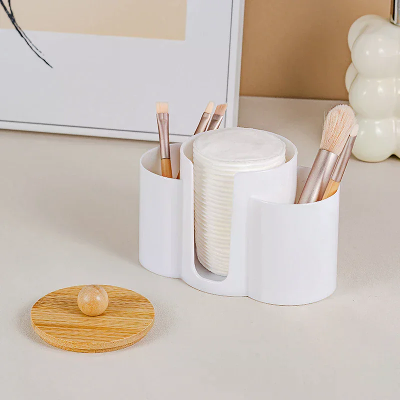 Cotton Swab Storage Box Double Head Cotton Buds Container Transparent Square Bamboo Cover Cotton Swab Toothpick Organize Box