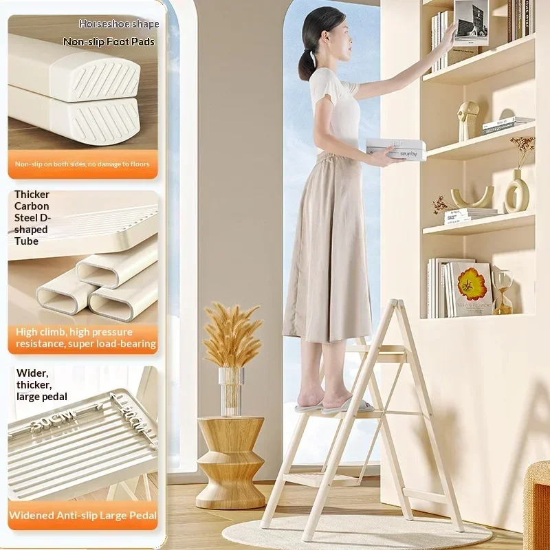 Indoor Step Stool Ladder Foldable Aluminum 3 Step Ladder Thickened Non Slip Compact Portable Home Kitchen Stool Heavy Duty