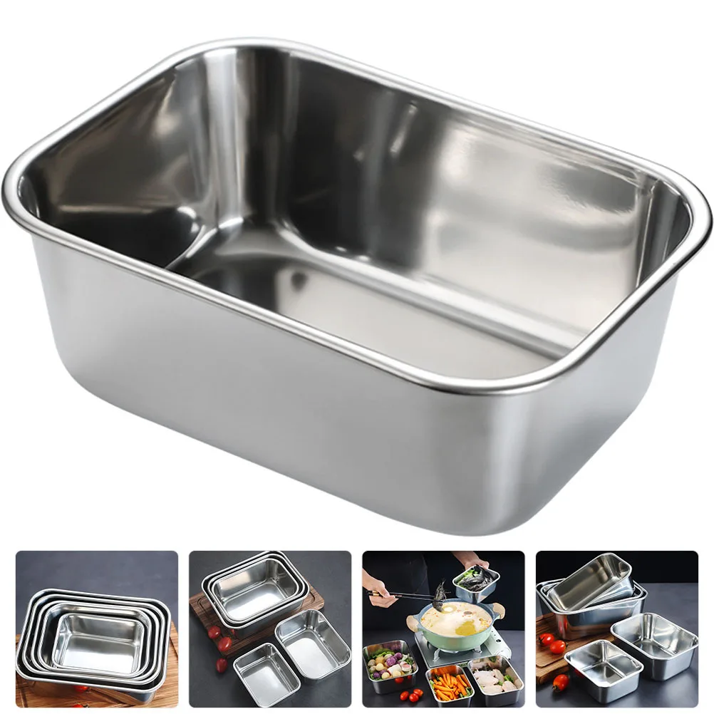 

Stainless Steel 304 Deep Rectangle Food Plate Wear-Resistant Kitchen Snack Barbecue Hot Pot Preparation Serving Dish