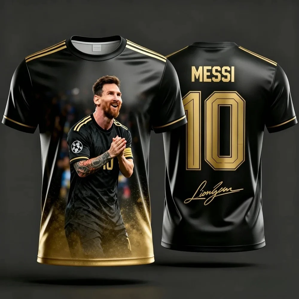 2026 Summer Messi Style 3D Printable Children's Clothing Football Shirt T-shirt Quick-drying Breathable Suitable for Daily Y2k
