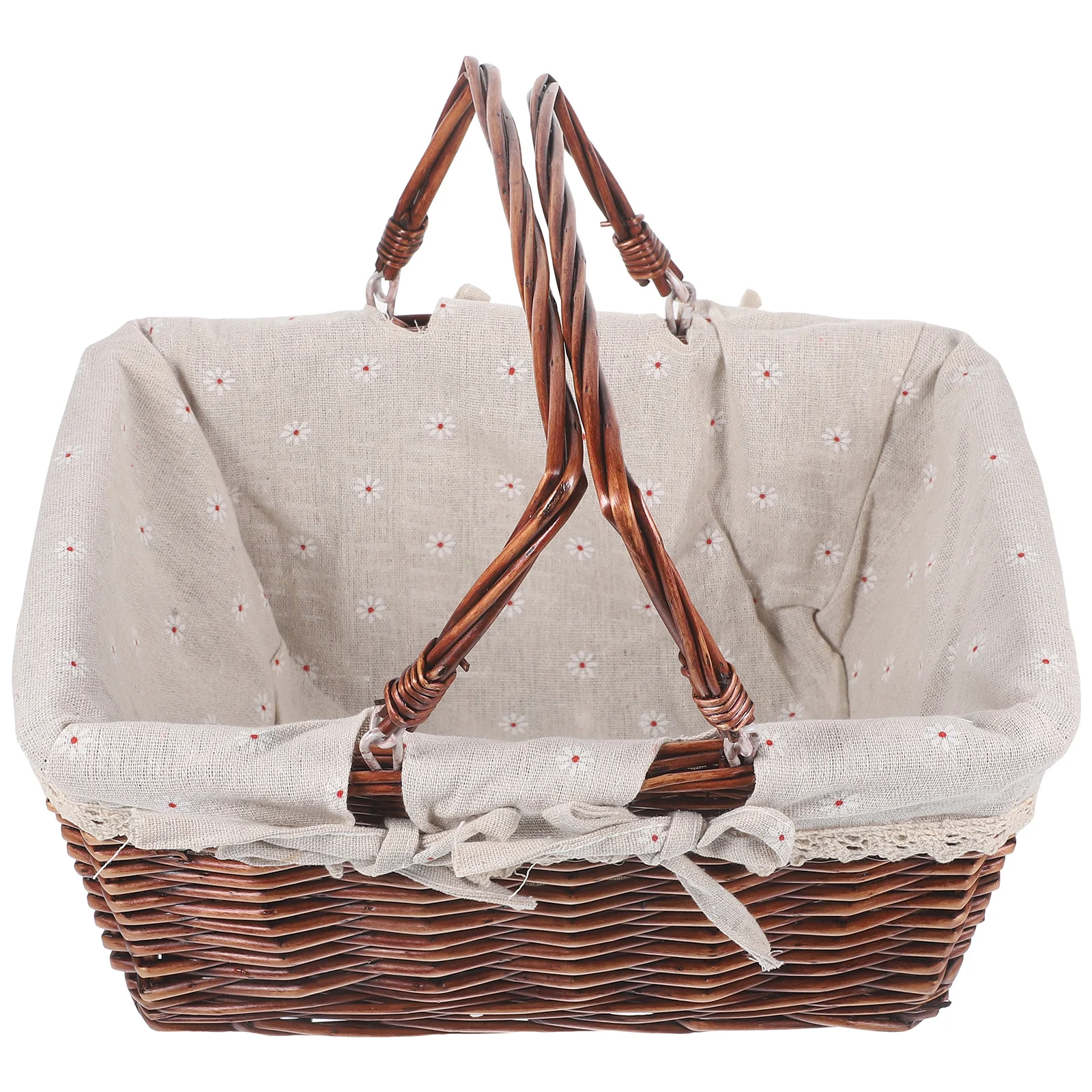 Premium Wicker Woven Picnic Basket Multi-Use Fruit Vegetable Snack Storage Organizer Indoor Outdoor Decorative Handheld Shopping