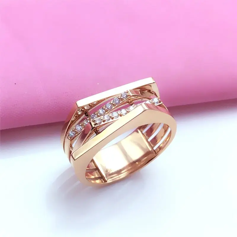 585 Purple Gold Irregular inlay Diamonds  rings for women Plated 14K Rose Gold Fashion Classic Trendy Ring Adjustable Jewelry