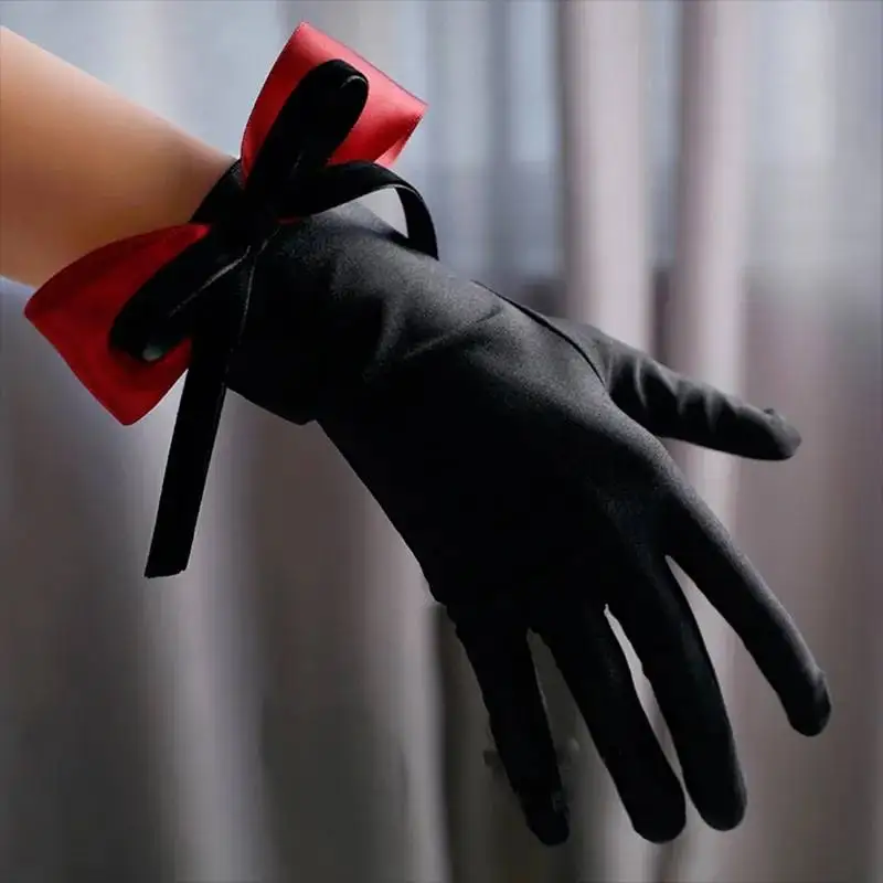 Gants de mariage en velours doré pour femmes, nœud en Satin, Style de luxe rétro, décoration de perles, élégants, accessoires de bal, étiquette