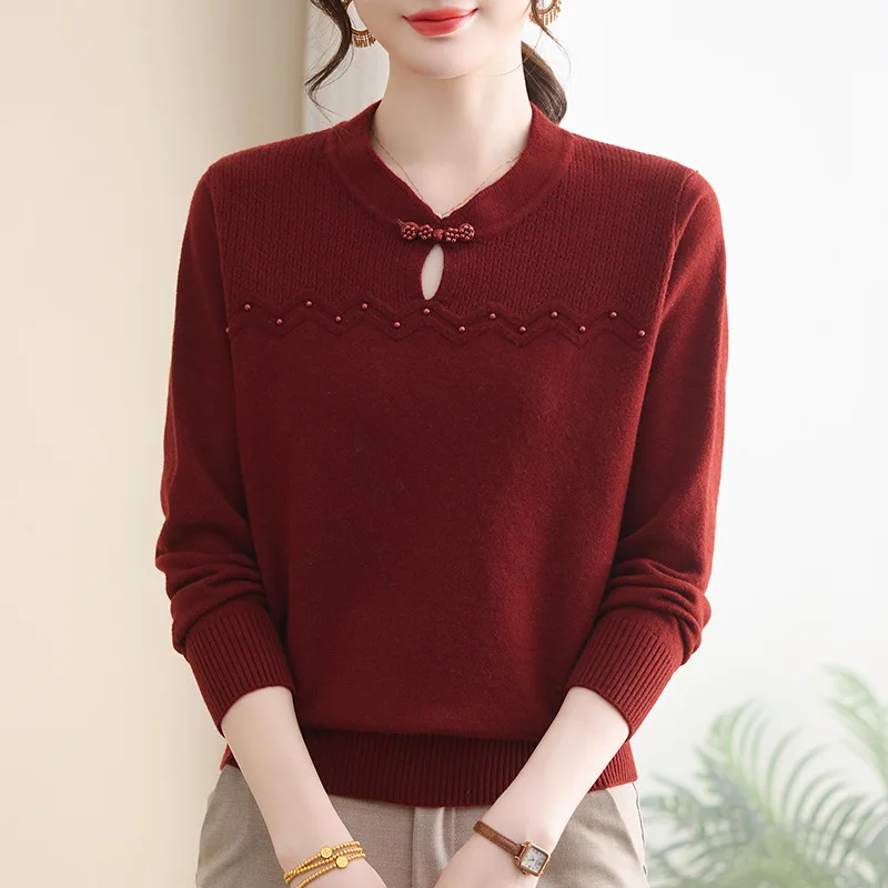 

Модная вязаная зимняя одежда, женский новый пуловер, топ среднего возраста, нижняя одежда для матери, блузка, трикотаж, женский свитер, пуловеры