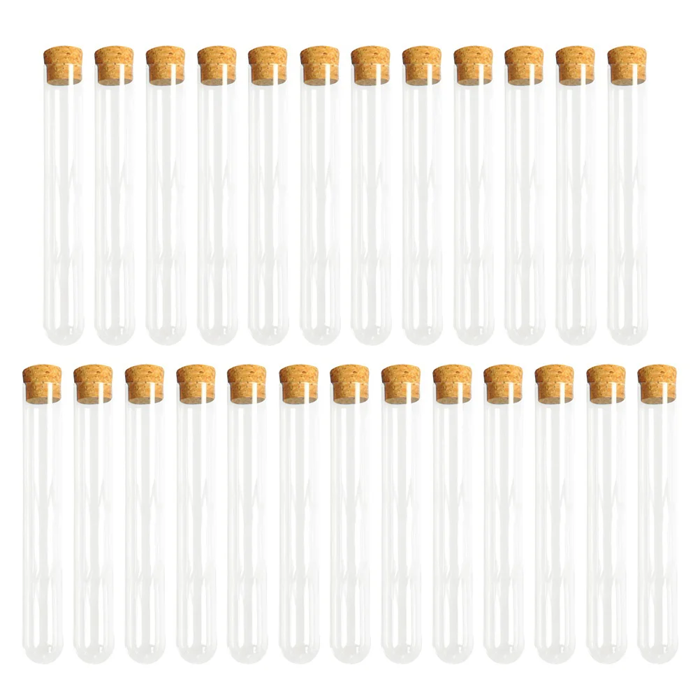 

25PCS Clear Plastic Test Tubes with Cork Stoppers for Scientific Experiments, Party, Storage