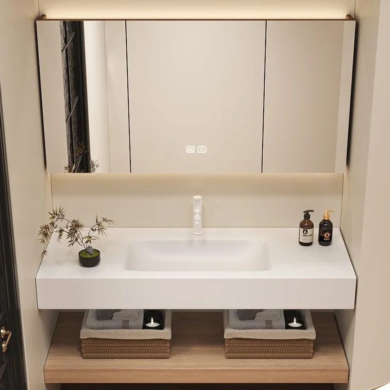 

Plant Bathroom Cabinet Slab Bending Integrated Basin Wall-Mounted Bathroom Vanity Wall Modern Service Gabinete Trendy Furniture
