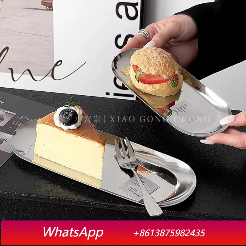 

LMM Stainless Steel Oval Cake Dessert Plate Pastry Plate