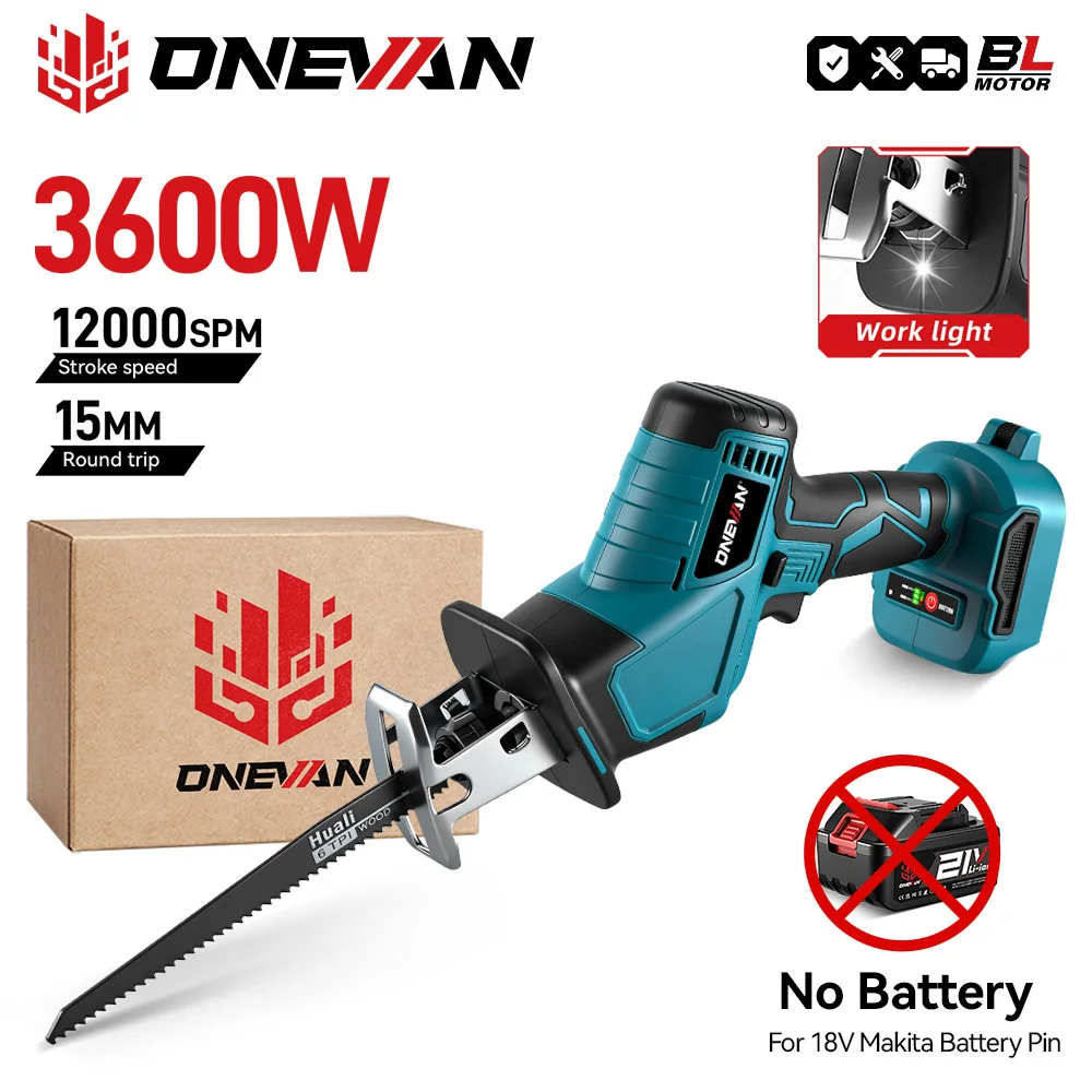 

ONEVAN 3600 Вт 12000SPM Бесщеточная аккумуляторная электрическая сабельная пила с переменной скоростью, инструмент для резки металла и дерева для аккумуляторного штифта Makita
