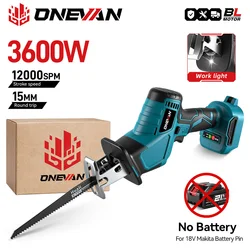 ONEVAN 3600W 12000SPM Brushless Cordless Electric Reciprocating Saw Variable Speed Metal Wood Cutter Tool For Makita Battery Pin