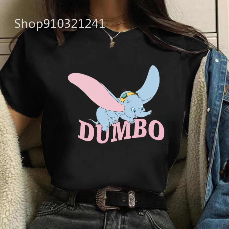 Women Anime Cute Dumbo T Shirt Printed Cartoon Graphic T Shirts O-Neck Short Sleeve T-shirt Summer Harajuku Femme Tops Clothing