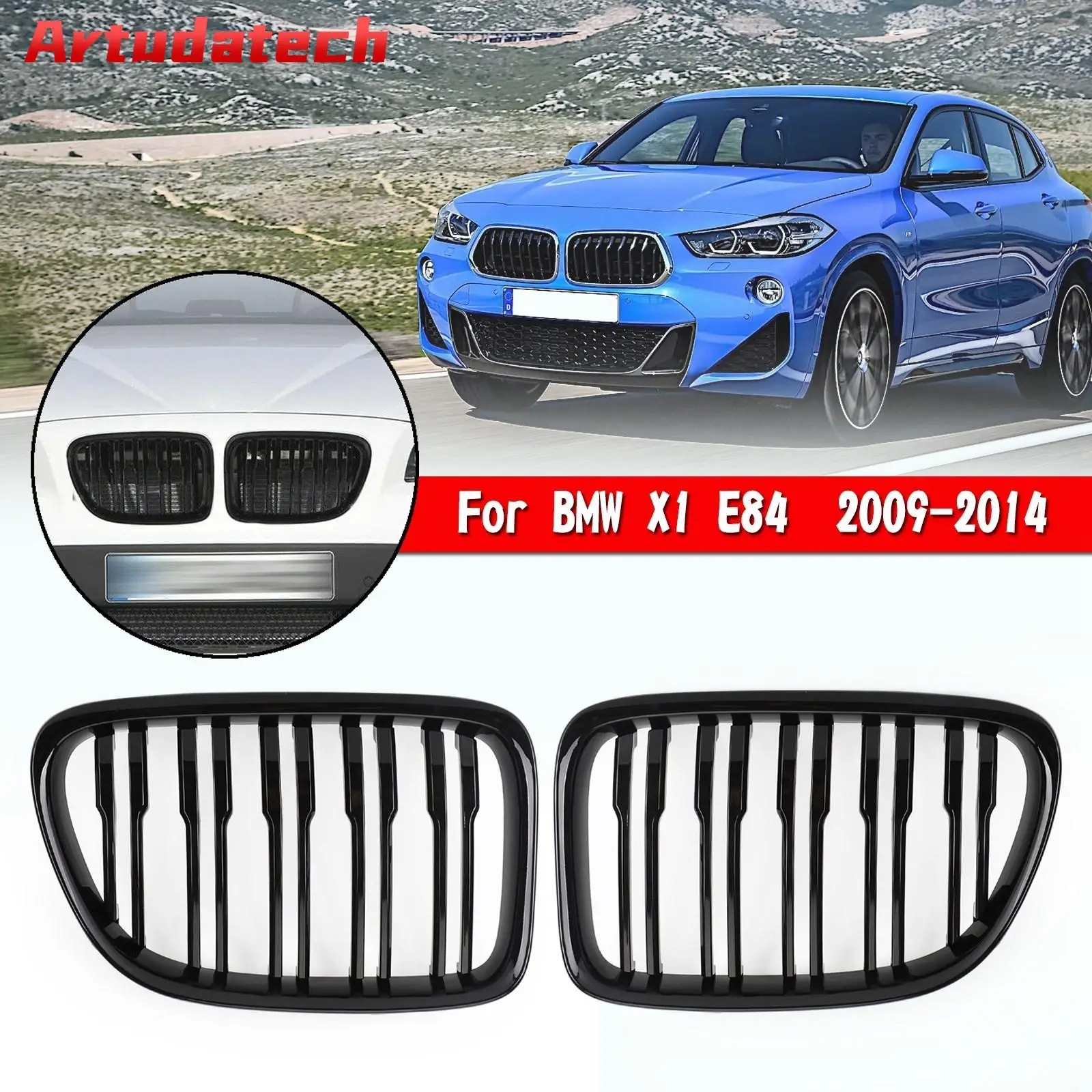 

Artudatech Dual Slats Front Hood Kidney Grill Grille Fit For BMW X1 E84 2009-2014 SUV 51112993305 51112993306 Car Auto Parts