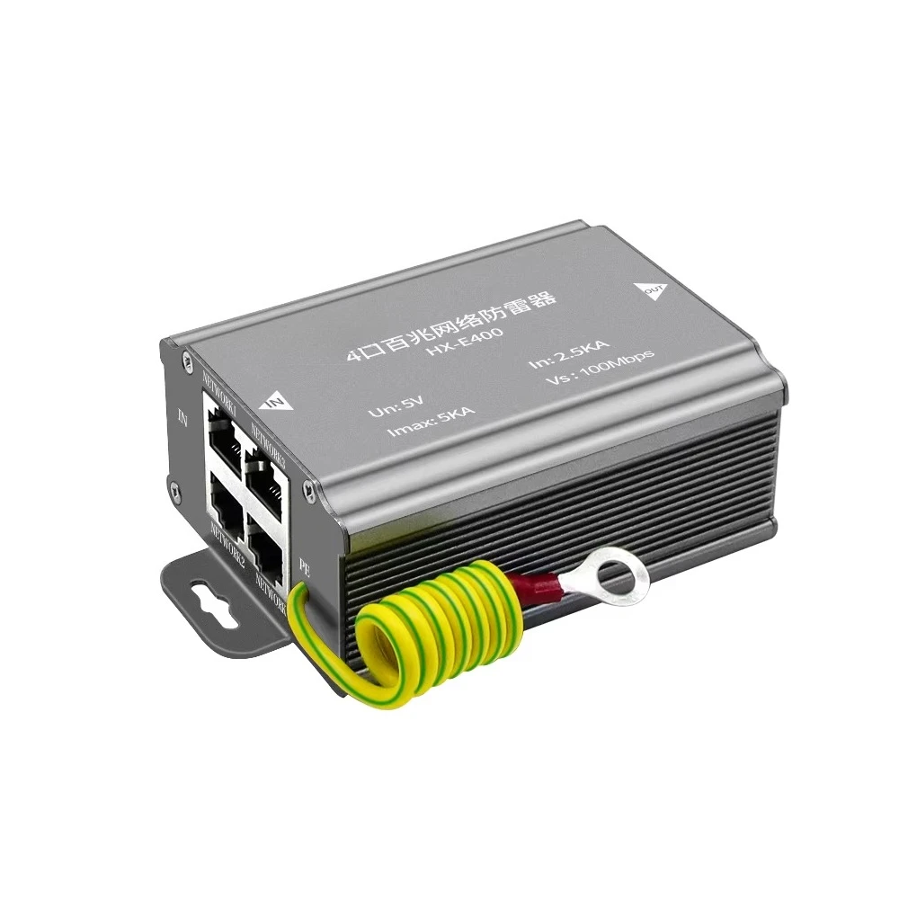 Monitoring Metal Network Power Data Control 4 Ports RJ45 Lightning Arrester Surge Protector with 5KA Protection for CCTV System