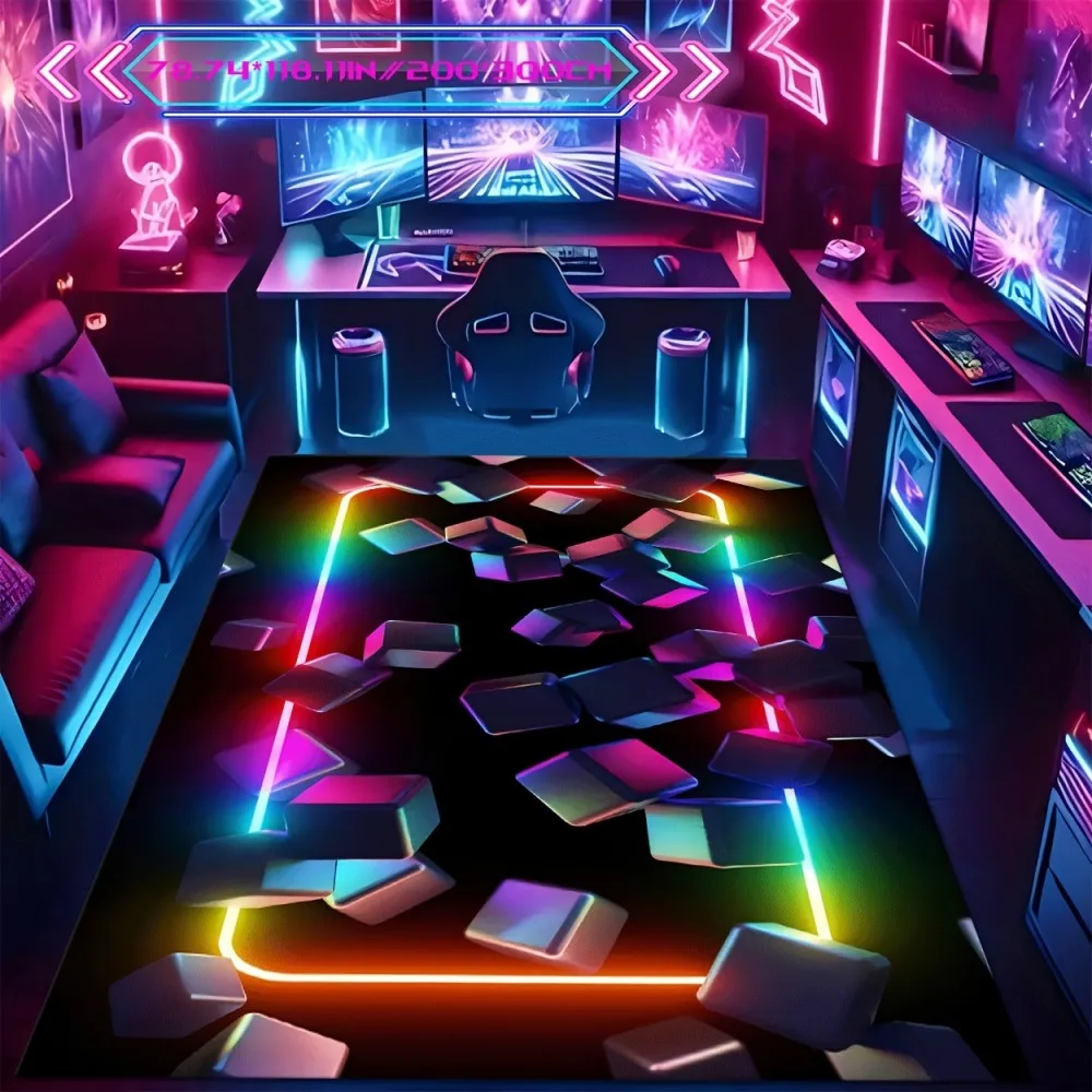 سجادة ألعاب VIKAMA بتصميم ملون، سجادة أنيقة، قابلة للغسل في الغسالة، مثالية لغرف الرياضات الإلكترونية ومدخل مقهى الإنترنت