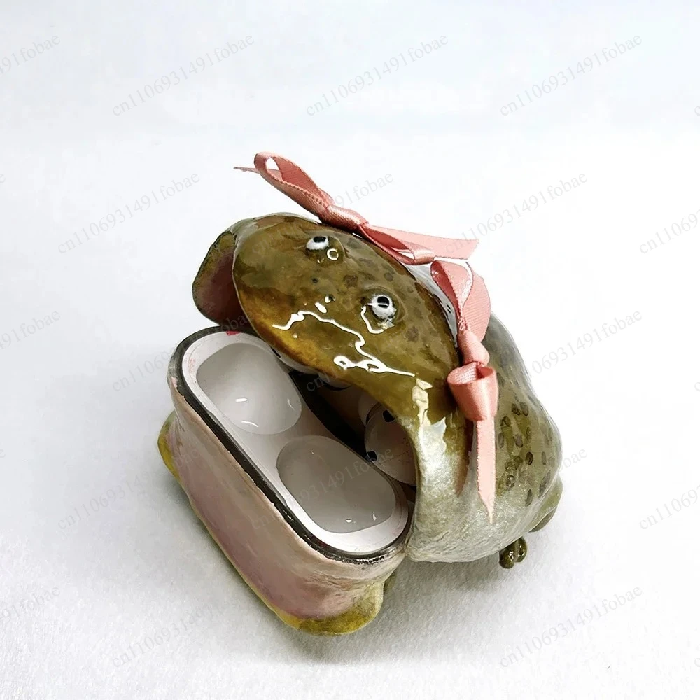 handmade-ugly-frog-earphone-case-for-airpods-cute-pink-bow-frog-protective-cover-with-creative-design