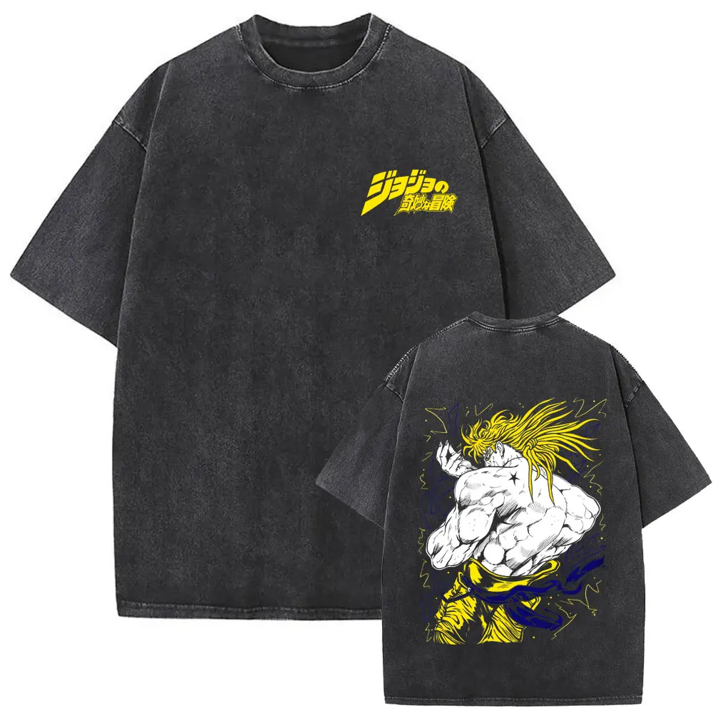 

Washed Vintage Anime Jojo's Bizarre Adventure Dio Brando Graphic T-shirt Men Women Fashion Manga Oversized T Shirt Streetwear
