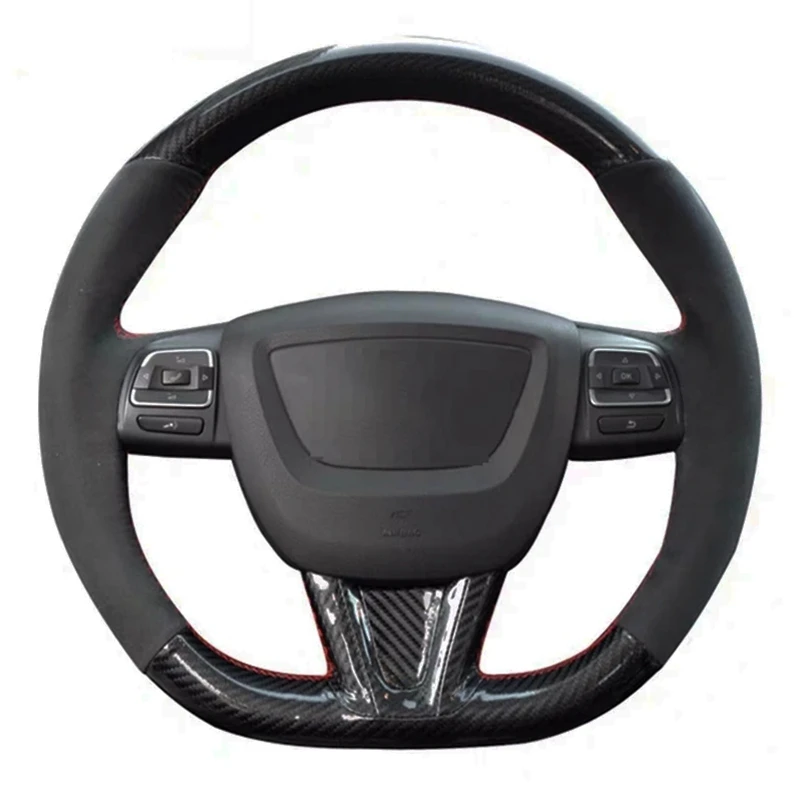 Car Steering Wheel Cover Black Carbon Fiber Black Suede For Seat Leon Altea Leon Cupra 2008-2012 Toledo Alhambra 2010-2015
