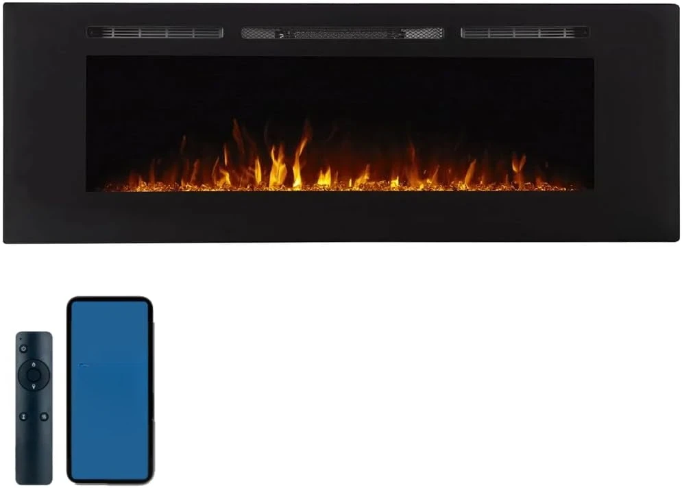 

60 Inch Wide-in Wall Recessed-30 Realistic Ember Color/Flame Options-1500W Heater w/Thermostat-Black-Log