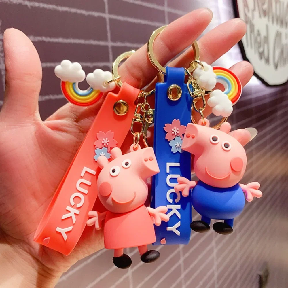 Cute Cartoon Peppa Pig Key Chain Children's School Bag Pendant Small Gift George Key Chain Doll Children's Gifts