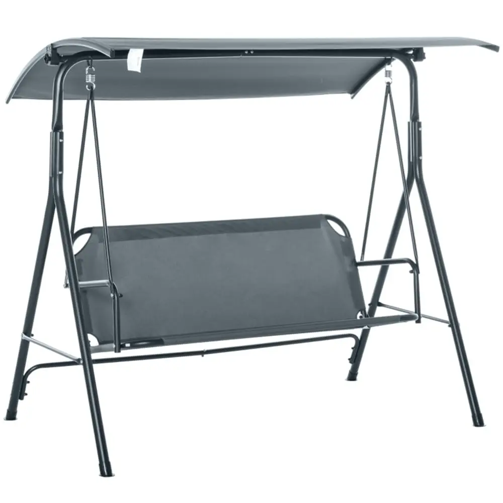 3 Person Patio Swing With Canopy & Steel Stand, Padded Seat & Armrest For Porch Garden Poolside, Grey, Customized