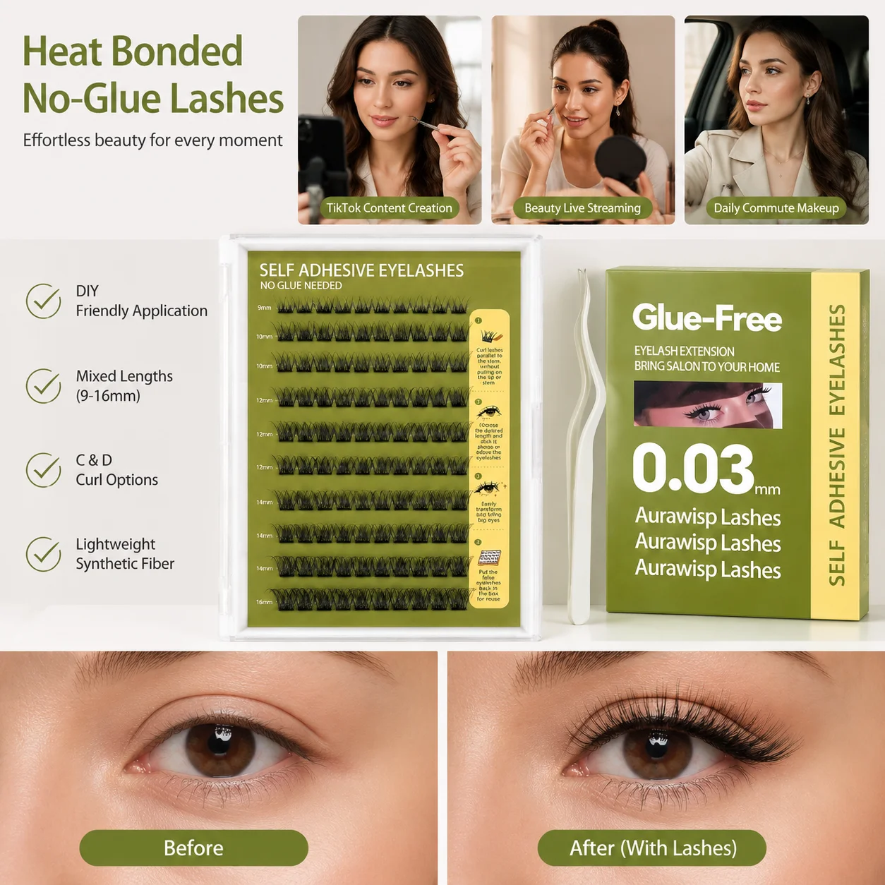 DIY No Glue False Eyelashes He - Eyelash Extension No 9 评论和价格