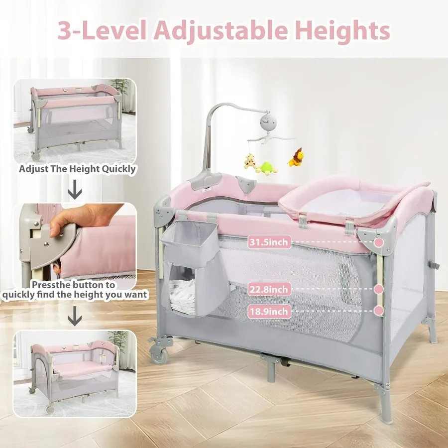 SIMPLGIRL 5in1 سرير أطفال بجانب السرير حزمة ولعب طويل بجوار الآباء سرير سرير قابل للطي Playard روضة سرير سفر ممرضة #5