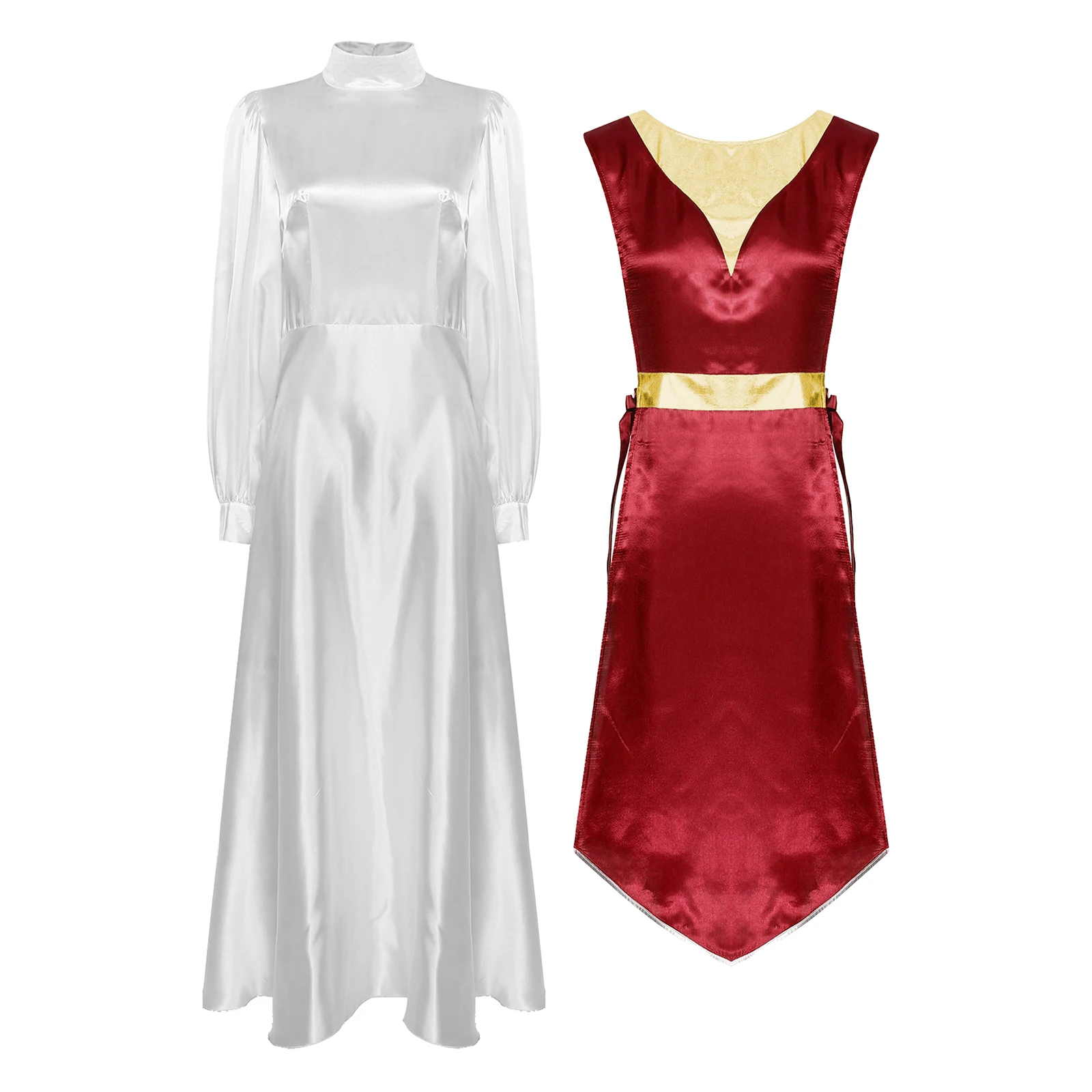 

Women's Liturgical Costume Outfit Lyrical Worship Dance Maxi Dress with Praise Dance Tunic Overlay Church Performance Dresses