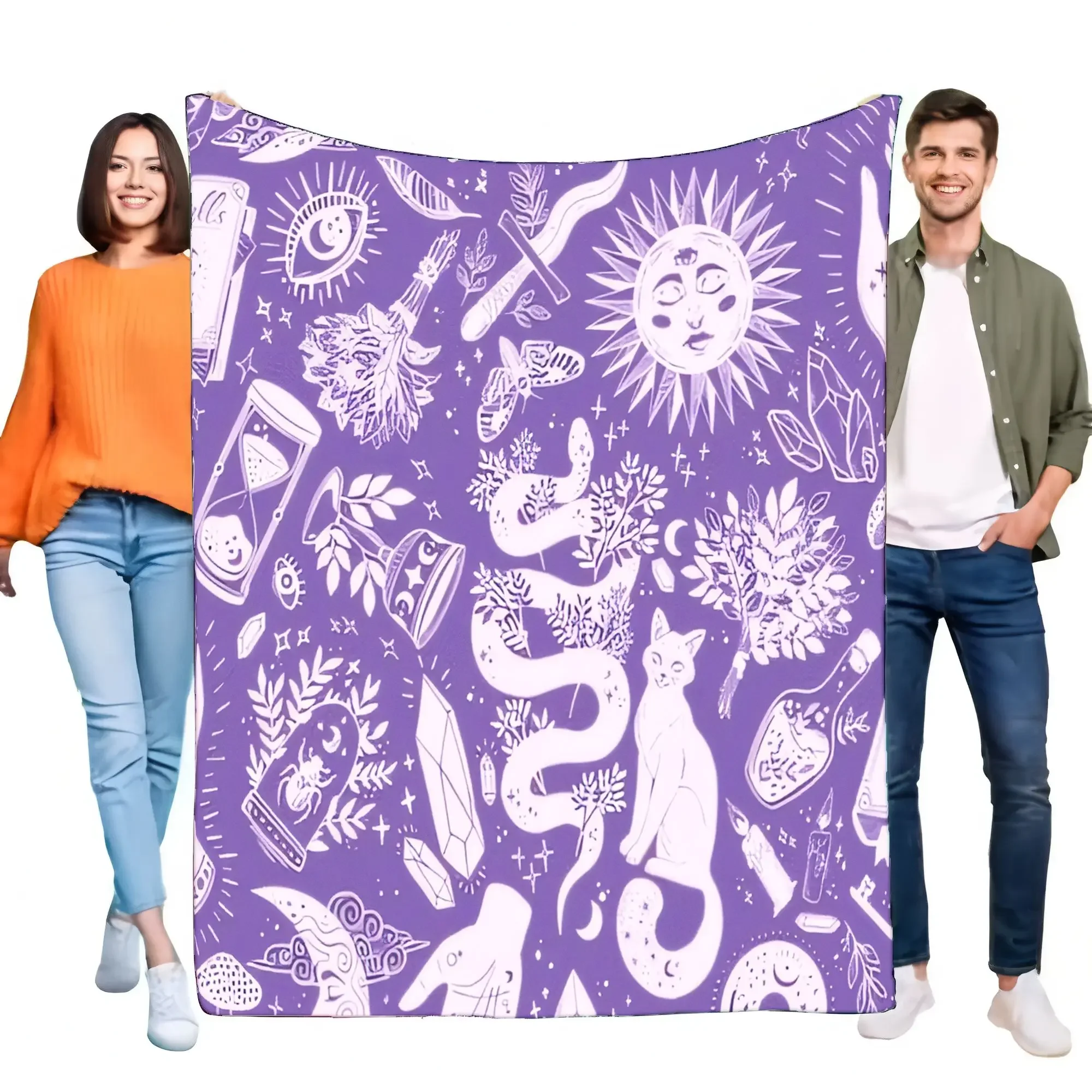 Mystical Purple Throw Blanket Cozy Sofa Cover Soft Lightweight Decorating Gift for Home Lovers with Celestial Patterns and Whims