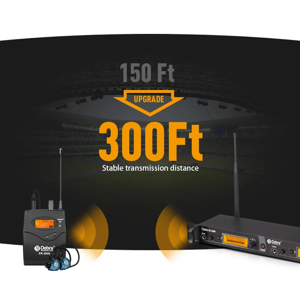 ER-2040 UHF in-ear wireless monitoring system, receiving distance of 180 metres, for stage performances with multiple people