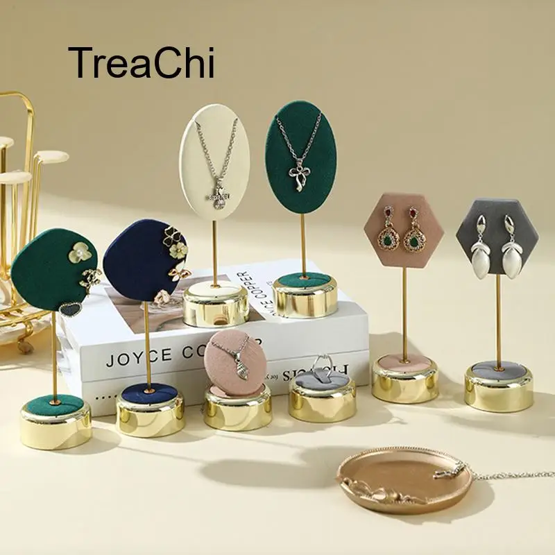 Minimalist Round Metal Base with Microfiber Velvet Finish Jewelry Display Stand for Rings Necklaces Bracelets and Pendants
