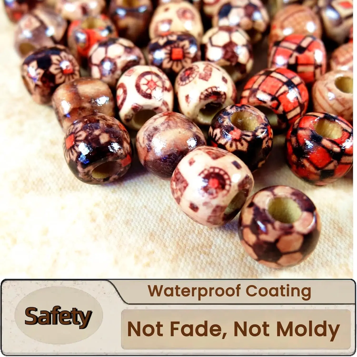 100 قطعة من خرز الشعر الخشبي للضفائر والمجدل، خرز خشبي طبيعي مطلي 12 مم لإكسسوارات شعر Loc Dreadlock للنساء #4