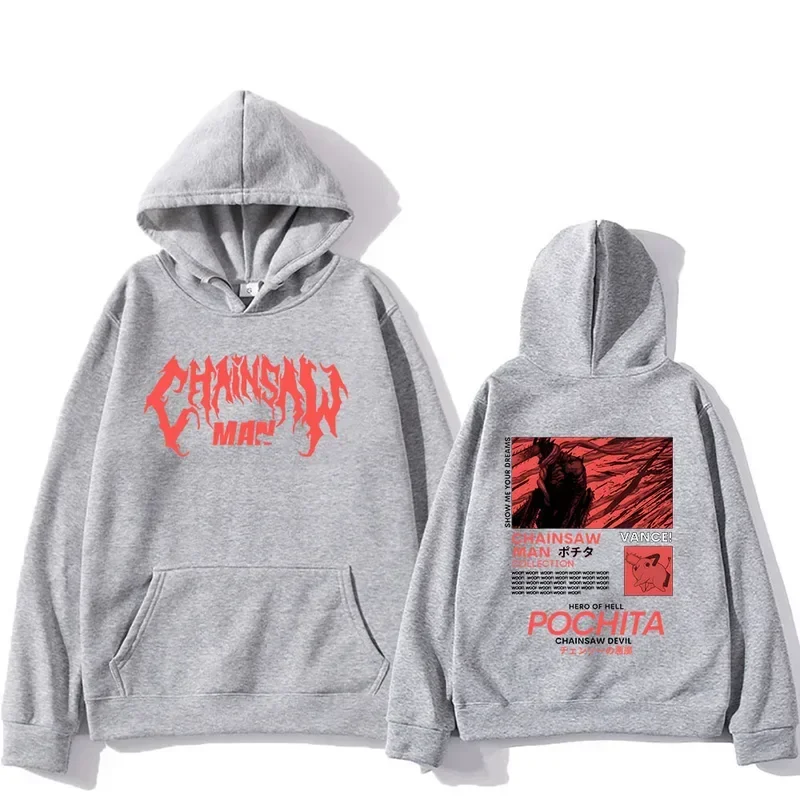 Chainsaw Man Bluza z kapturem Manga Cartoon Graphic Bluzy Streetwear Długie rękawy Gotycka bluza z kapturem