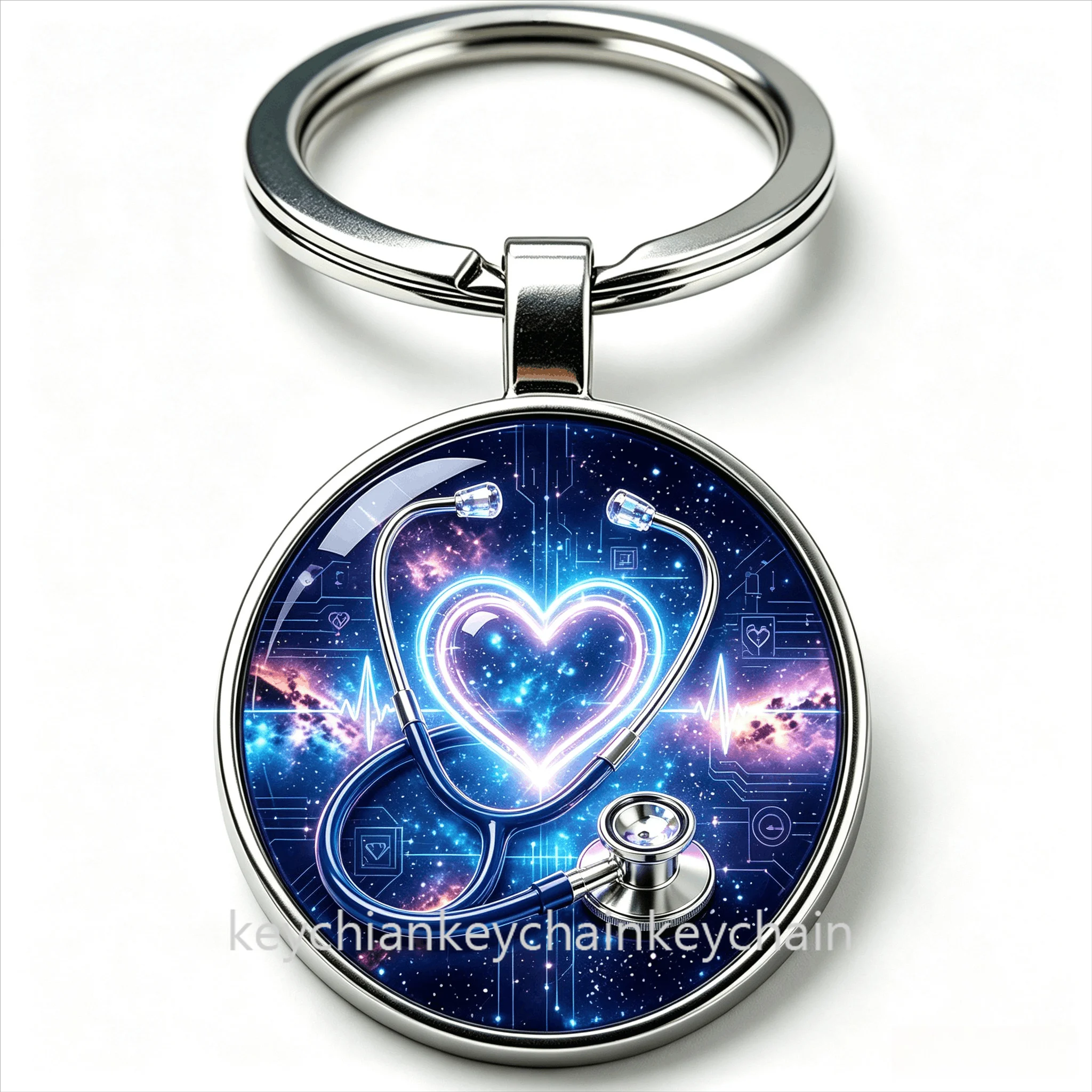 Stethoscope Heart Keychain Galaxy Blue Keyring Nurse Doctor Medical Worker Healthcare Gift Key Chain