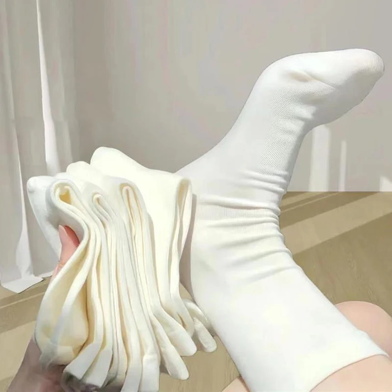 3 Pairs Classic Socks Pile Socks Anti Odor Socks Women's Spring and Autumn Boneless Sock White Japanese Department Mid Tube Sock
