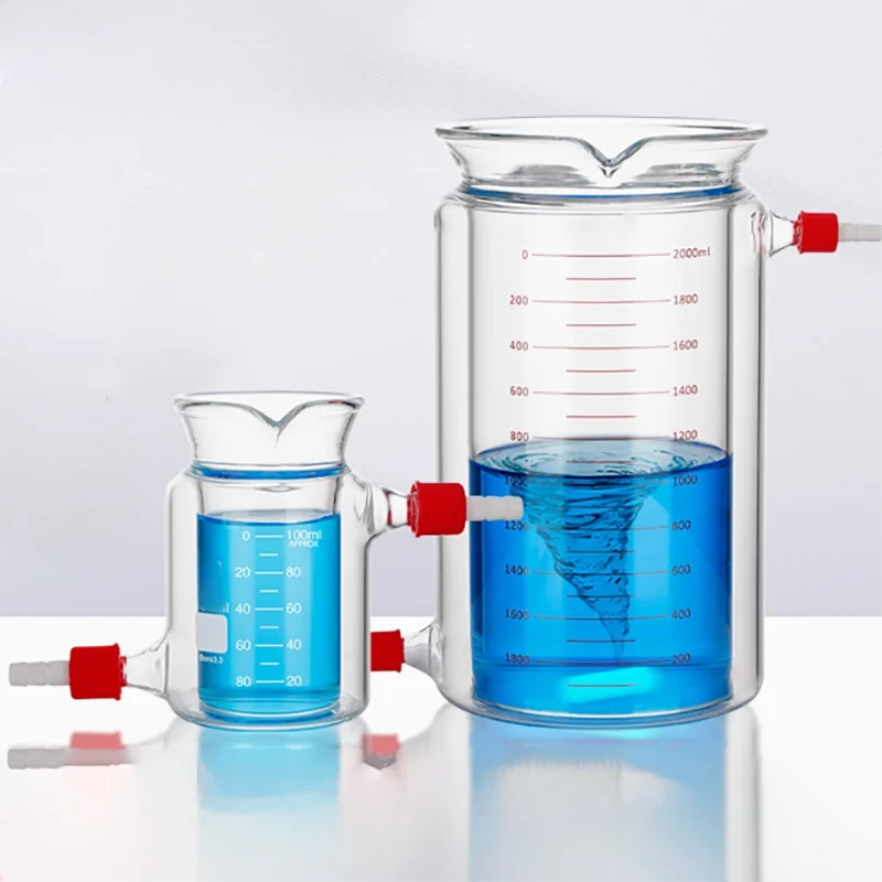 Double-layer flow port beaker magnetic stirring reagent reaction bottle high temperature resistance inner wall scale reactor