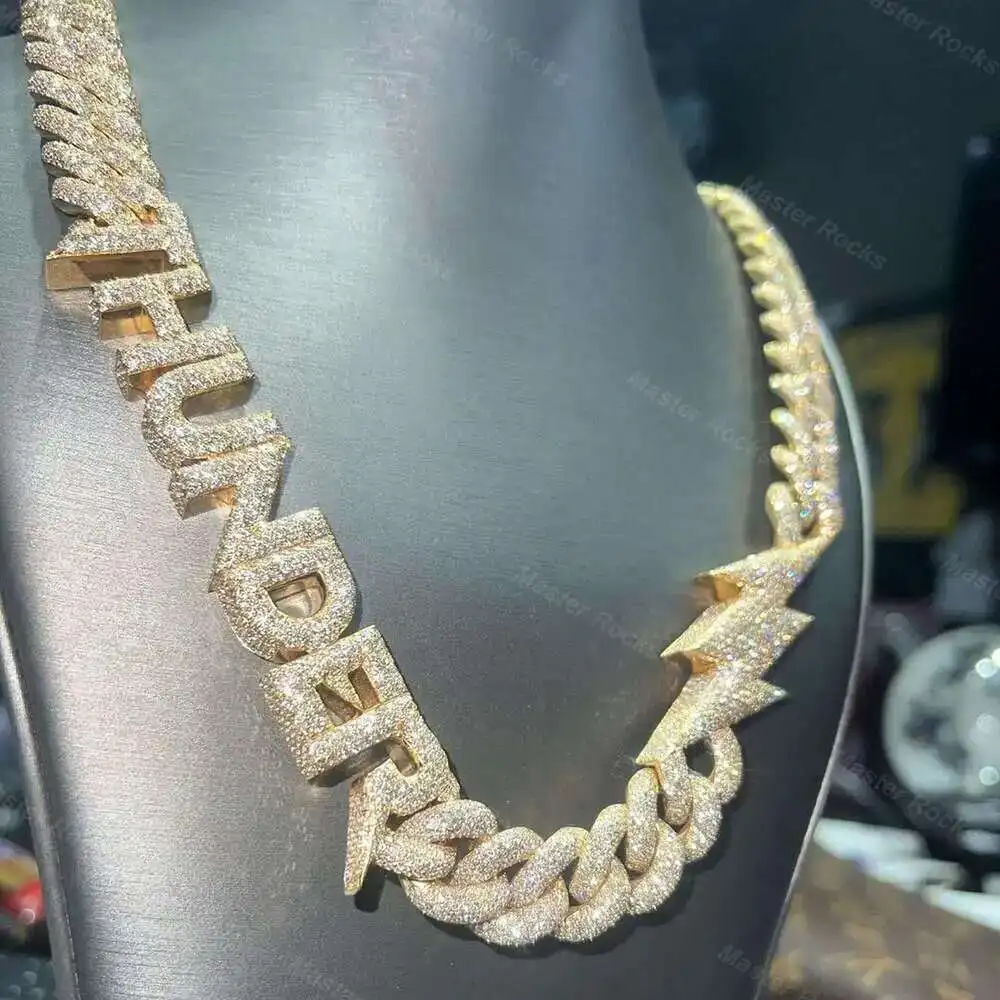 

S925 Moissanite Cuban Link Chain Mens Thunder and Lightning Sign Chain Link Design Wholesale Price Cuban Link Custom Necklace